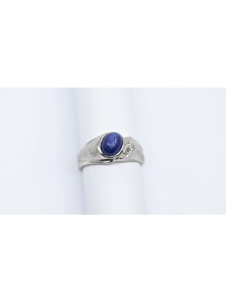 Unique 14k Solid White Gold Designer Star Sapphire  Diamond Ring  Size 1025